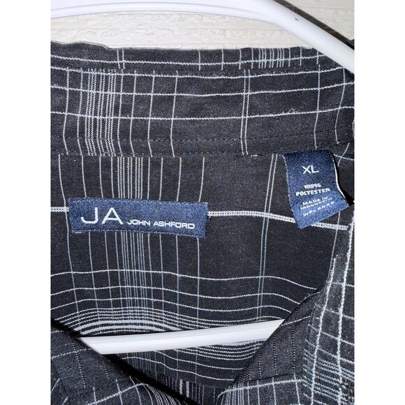 John Ashford Black Plaid Button Up Shirt Men’s XL Short Sleeve Casual - Picture 3 of 5